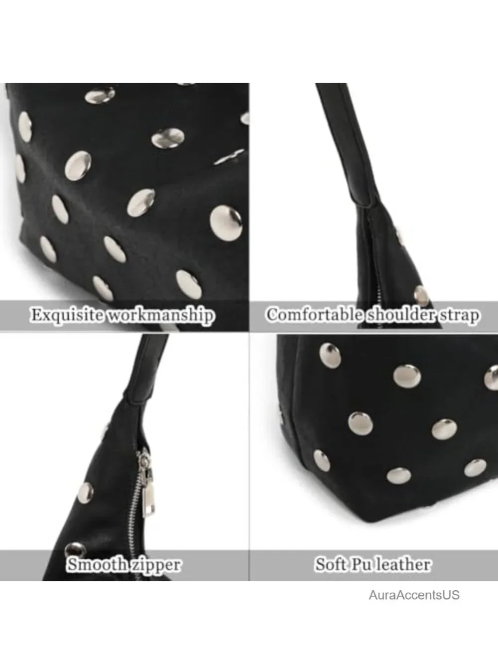 Studded Hobo Bag Women Vegan Leather Shoulder Handbag Tote Purse